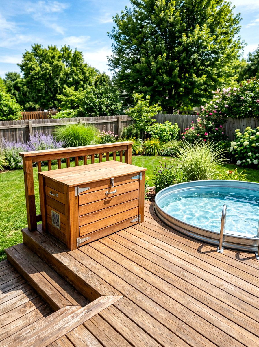 Deck With Pump Housing - 30 stock tank pool deck ideas