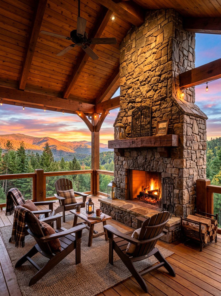 Deck With Stone Fireplace - 30 covered deck ideas
