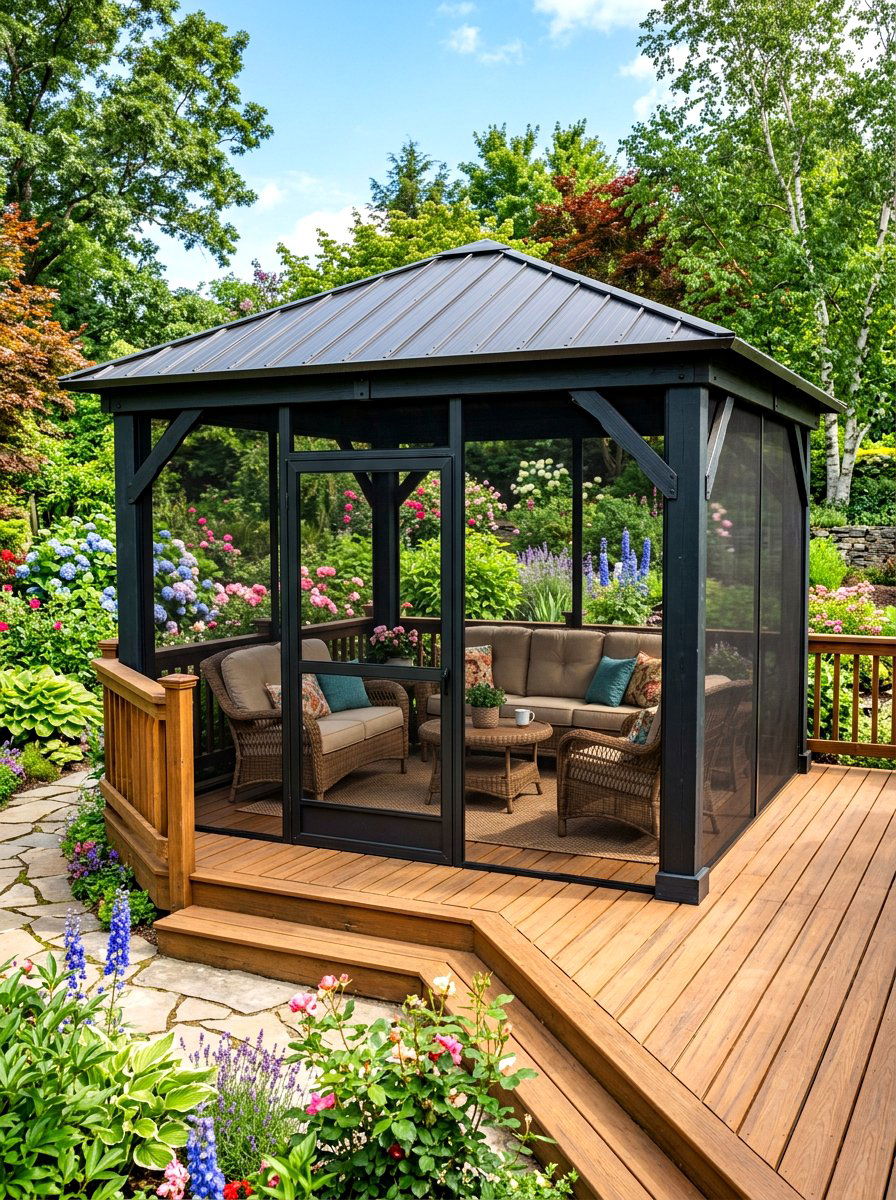 Deck gazebo with screen - 30 deck shade ideas