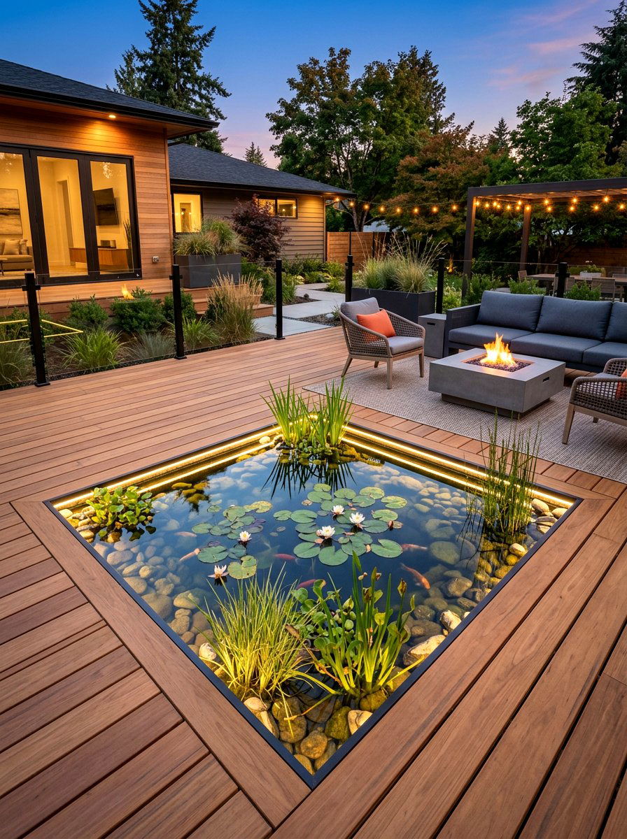 Deck integrated pond - 30 small pond ideas