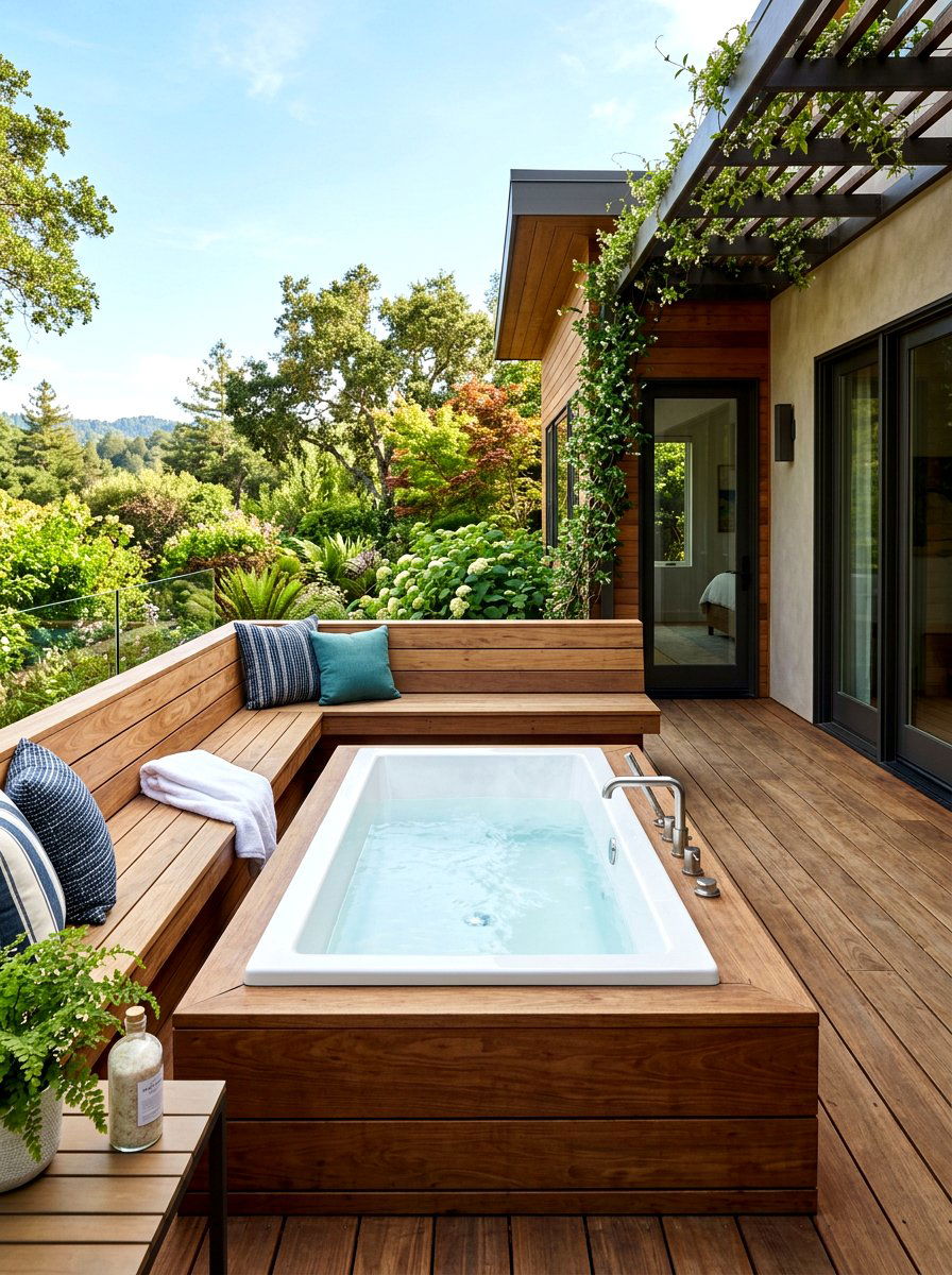 Deck mounted outdoor tub - 30 outdoor bath ideas