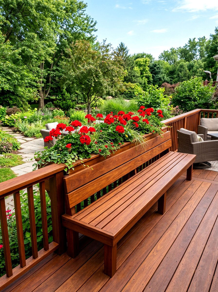 Deck planter bench - 30 patio bench with planter ideas