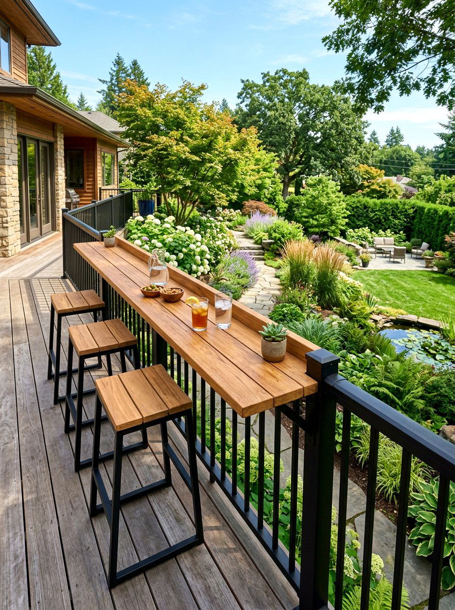 Deck railing bar - 30 backyard bar ideas