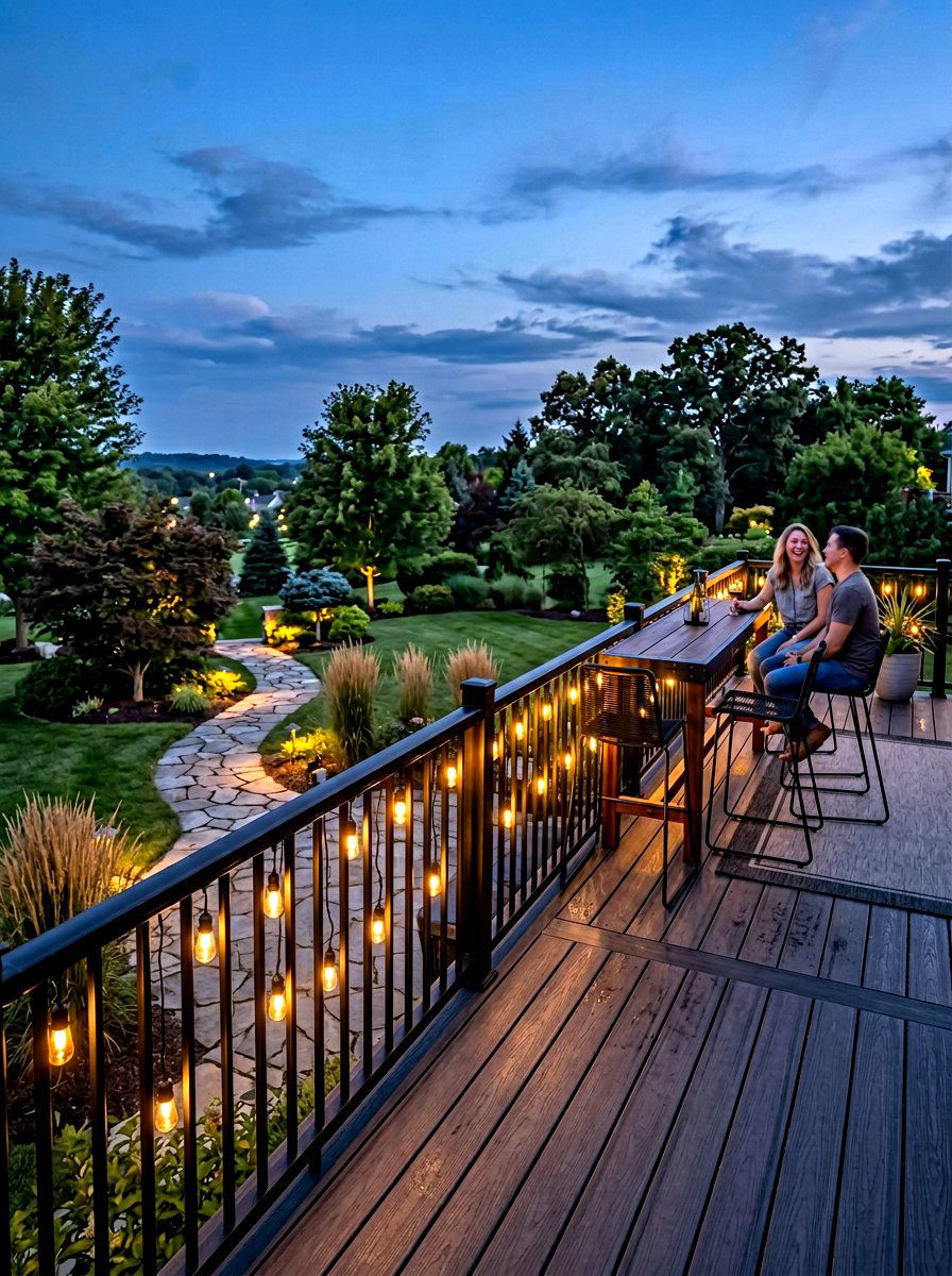 Deck railing curtain string light - 30 patio curtain string light ideas