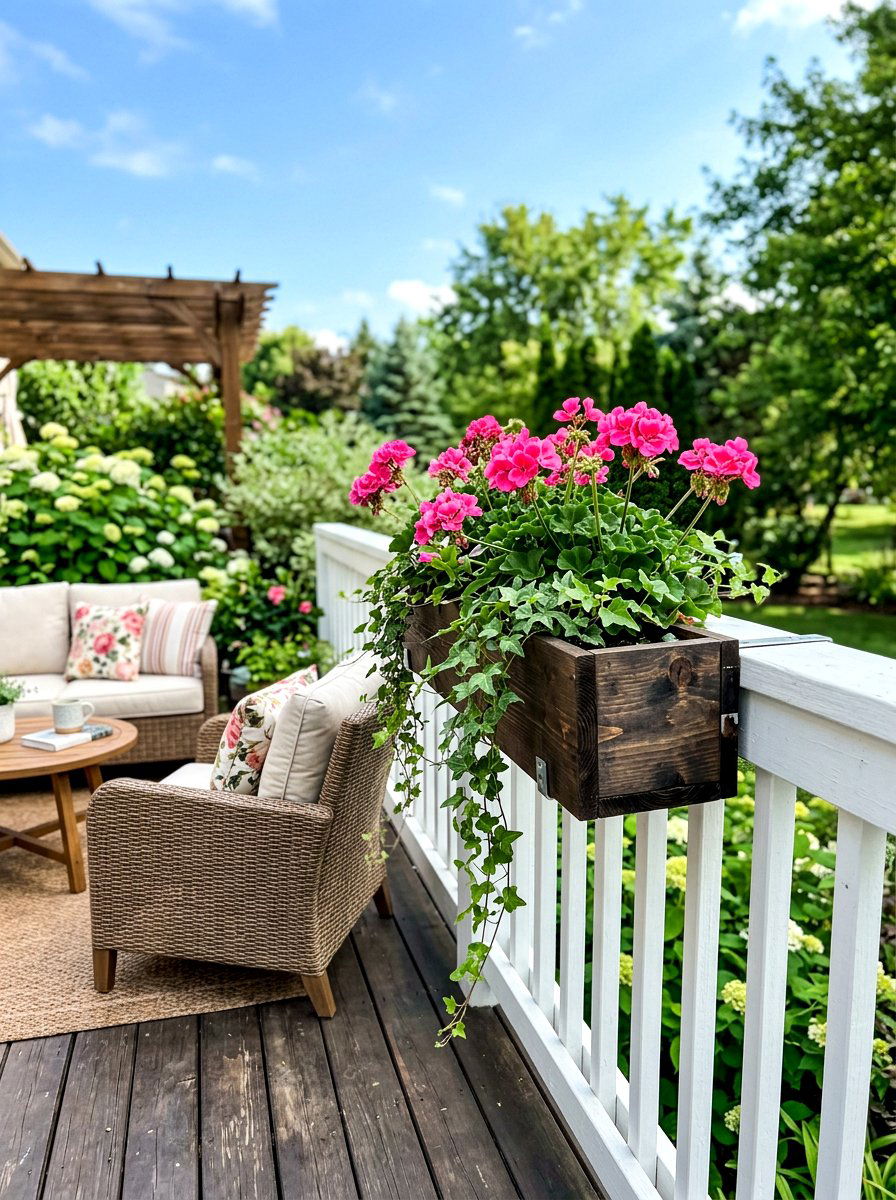 Deck railing planter - 30 narrow raised bed ideas
