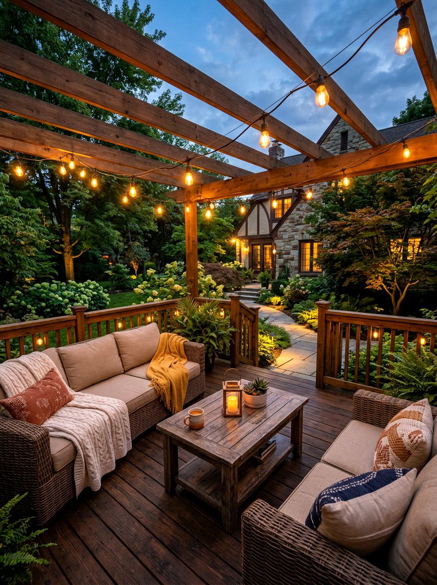 Deck with string lights - 30 cozy deck ideas