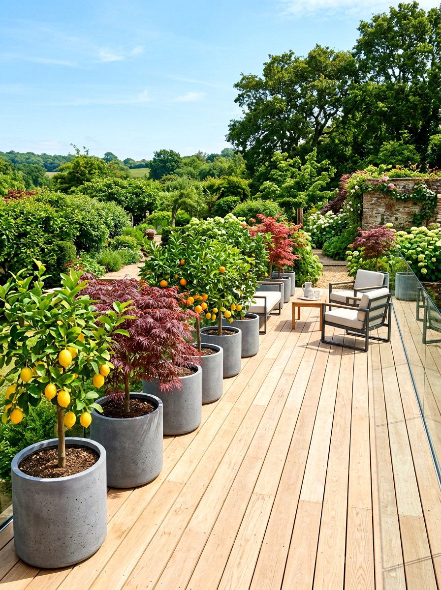 Decking With Potted Trees - 30 patio garden ideas