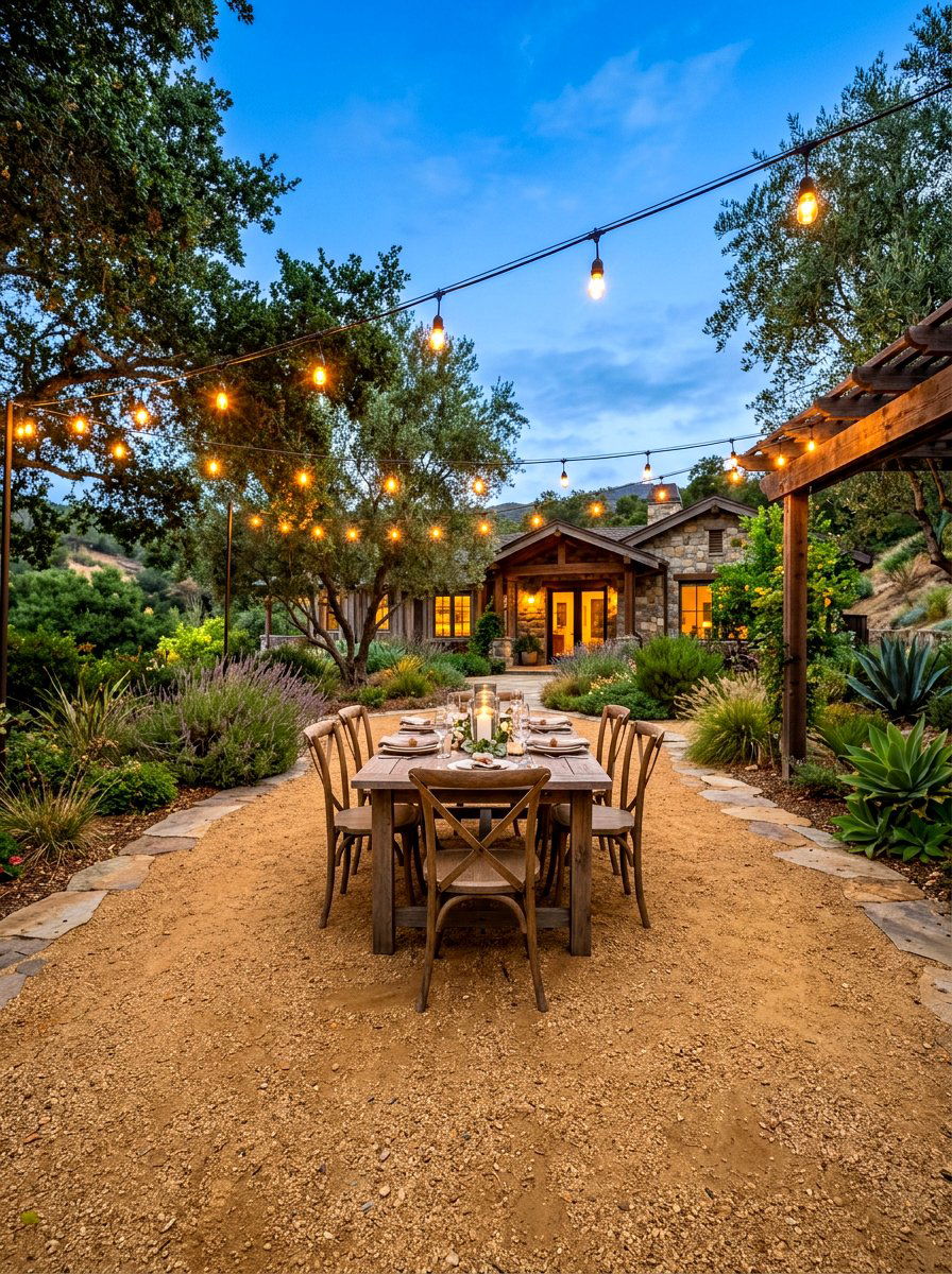 Decomposed Granite Patio With Hanging String Lights - 30 decomposed granite patio ideas