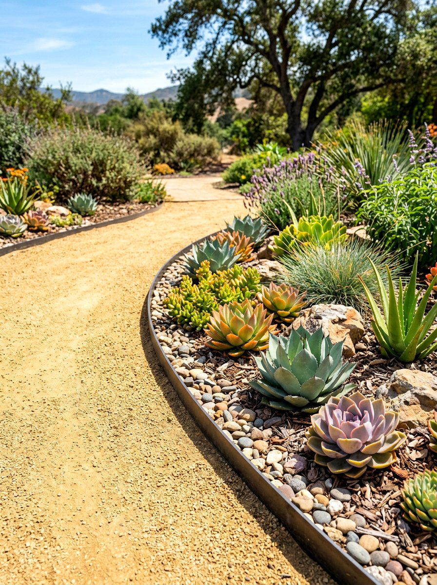 Decomposed granite garden edge - 30 stone mulch border ideas