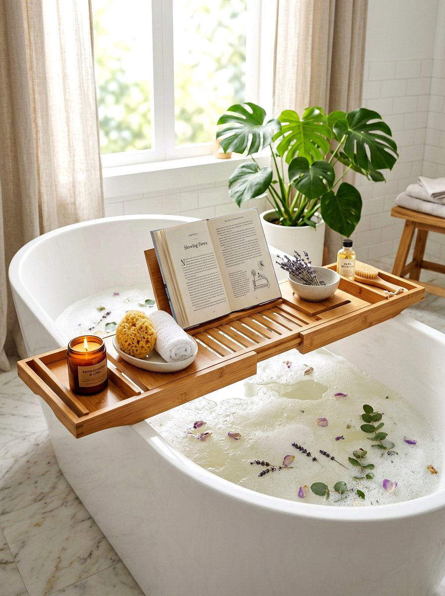 Decorative Bathtub Caddy Shelf - 30 bathroom shelf decor ideas