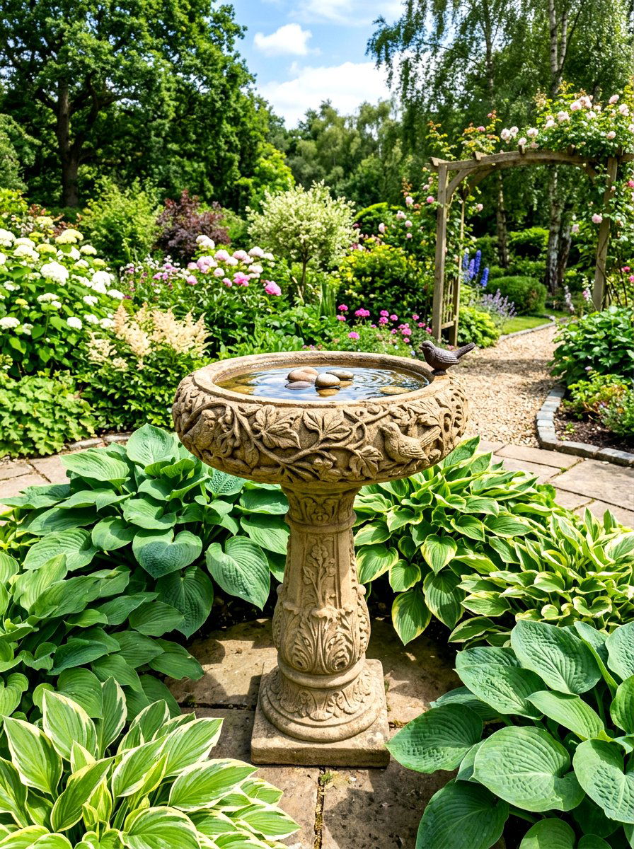 Decorative Birdbath - 30 woodland garden ideas