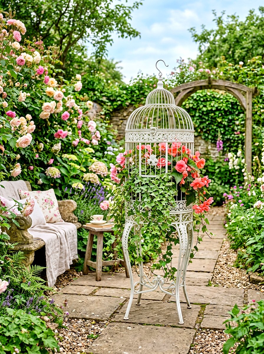 Decorative Birdcage Plant Stand - 30 container garden stand ideas