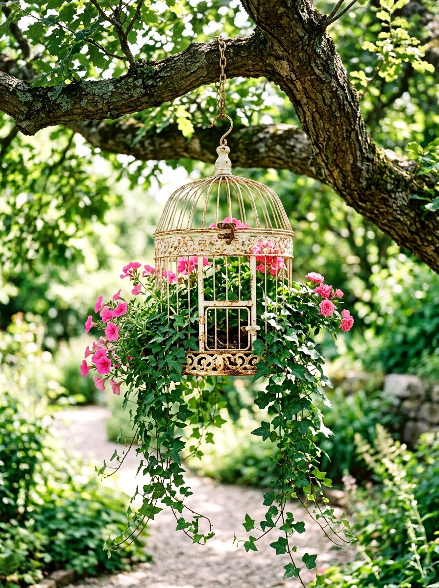 Decorative Birdcage - 30 rustic planter ideas