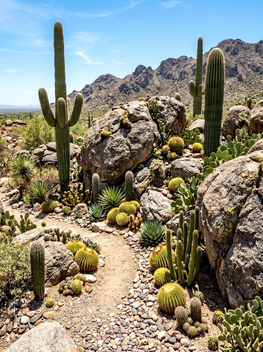 Decorative Boulder Cactus Garden - 30 cactus front yard ideas