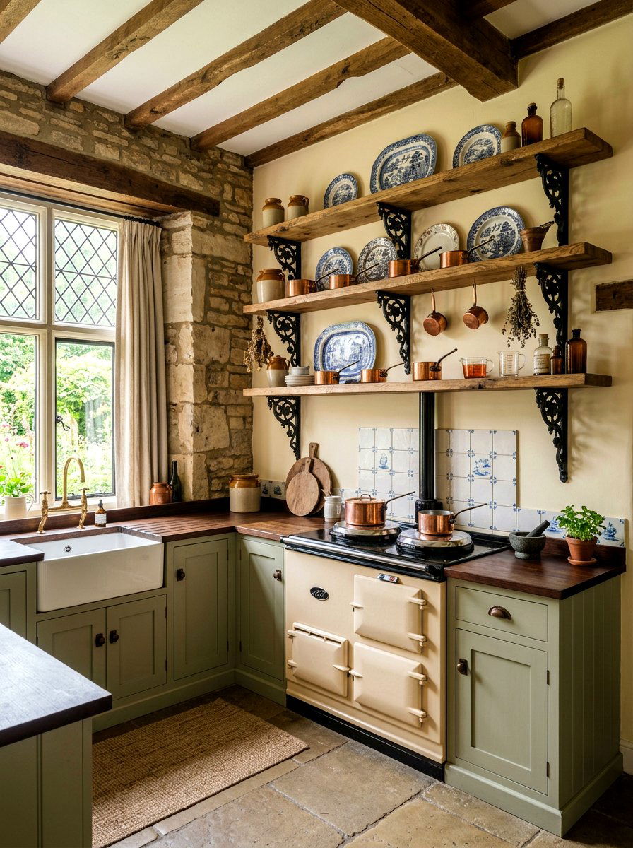 Decorative Bracket Shelves - 30 English country kitchen shelf ideas