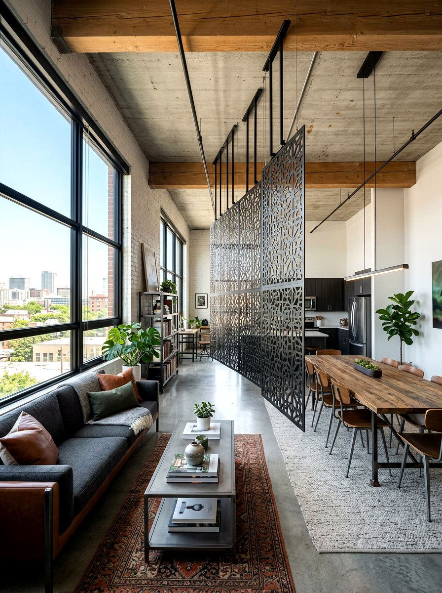 Decorative Ceiling Hung Room Divider - 30 laser cut privacy panel ideas