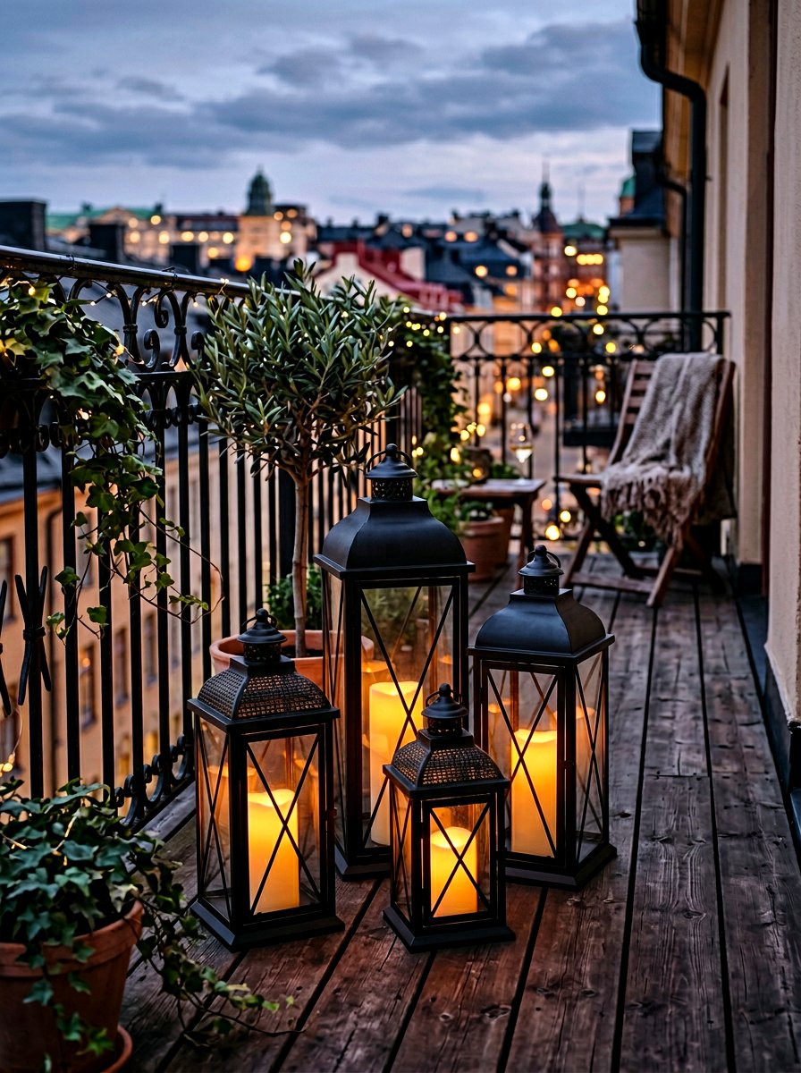 Decorative Floor Lanterns - 30 narrow balcony ideas