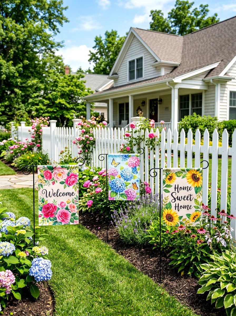 Decorative Garden Flags - 30 colorful garden decor ideas
