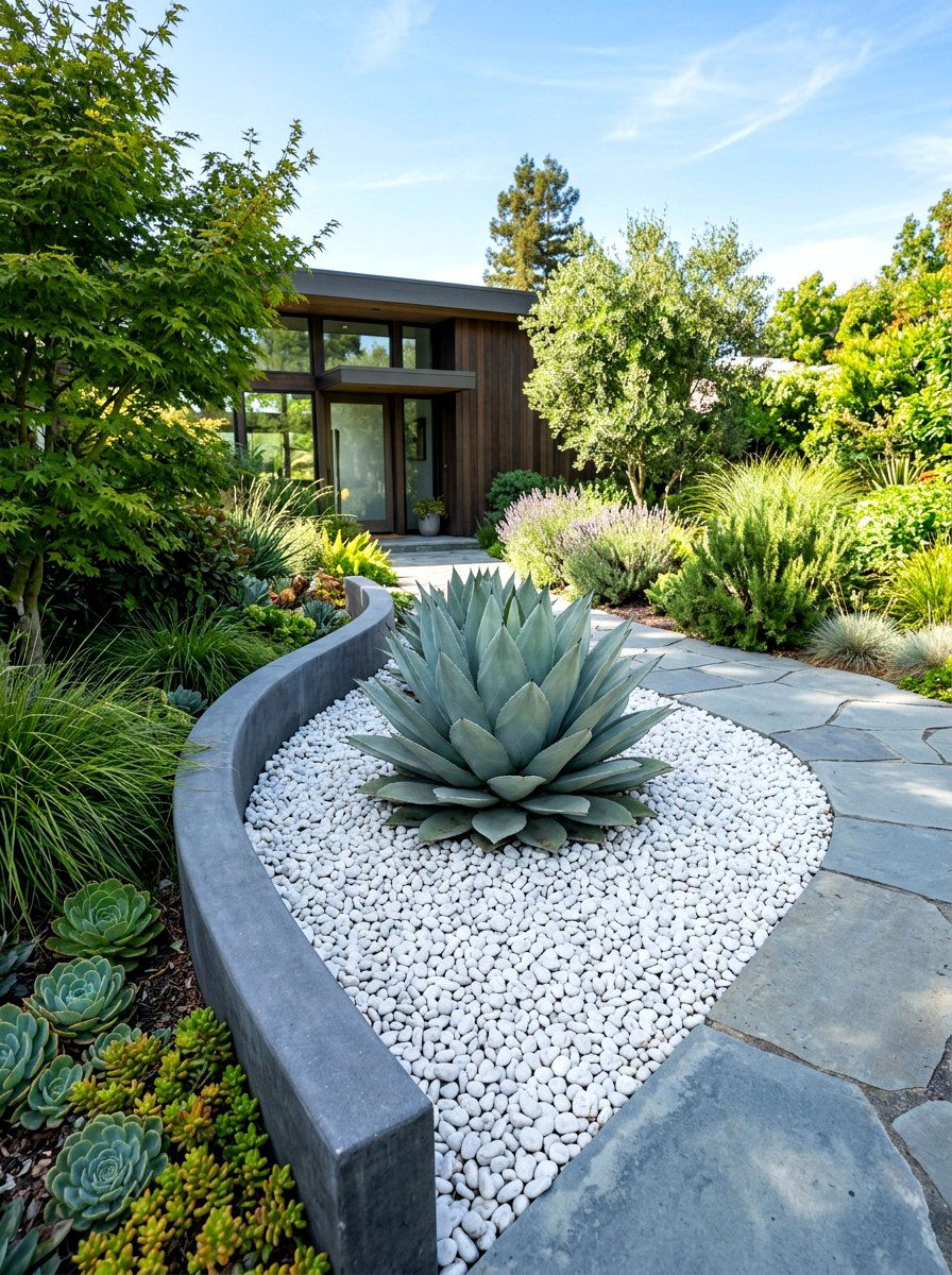 Decorative Gravel Mulch - 30 asymmetrical curb appeal ideas