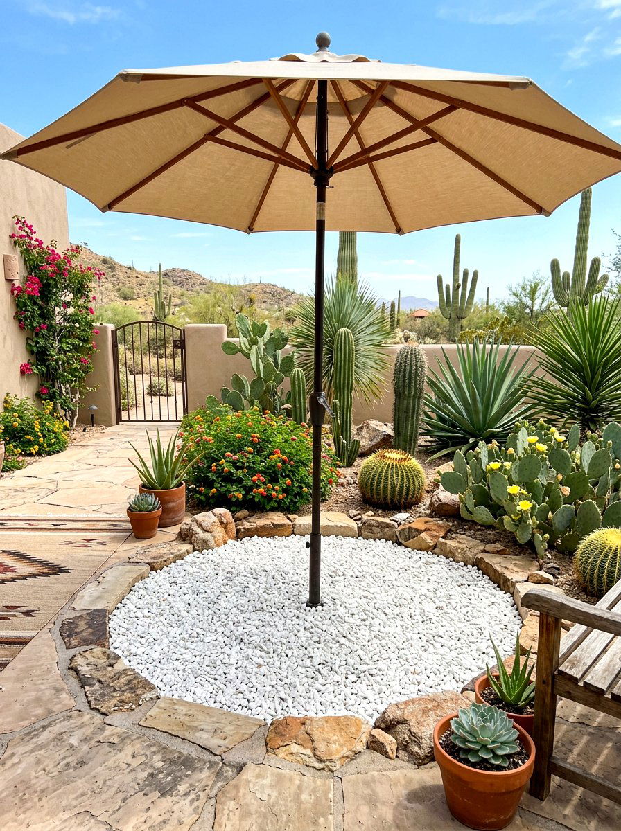 Decorative Gravel Pit - 30 patio umbrella base styling ideas