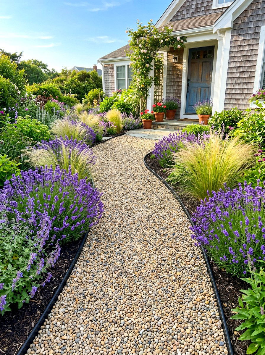 Decorative Gravel Walkway - 30 front lawn landscaping ideas