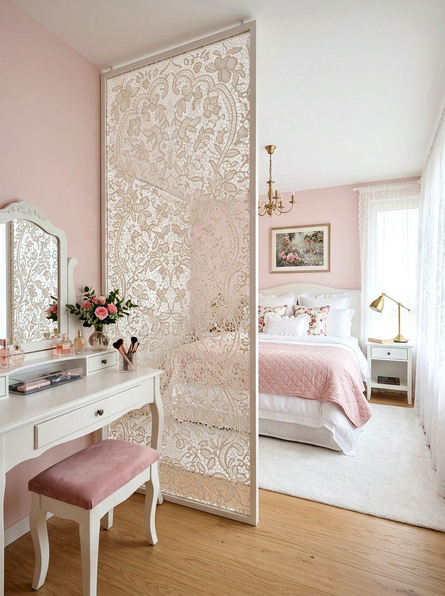Decorative Lace Room Divider - 30 curtain divider apartment ideas