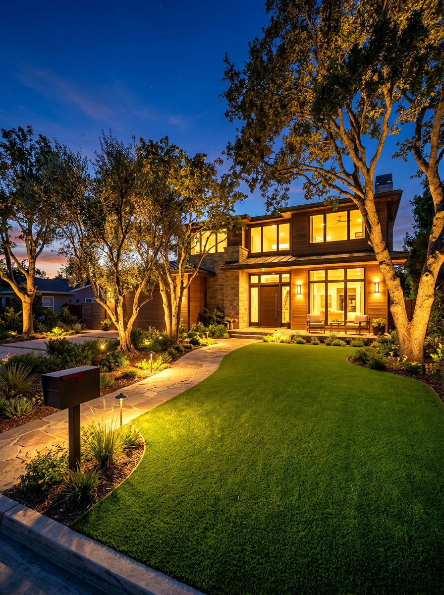 Decorative Lighting Accent - 30 artificial grass front yard ideas