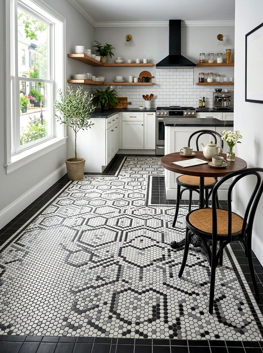 Decorative Mosaic Floor Tile - 30 Paris cafe kitchen ideas