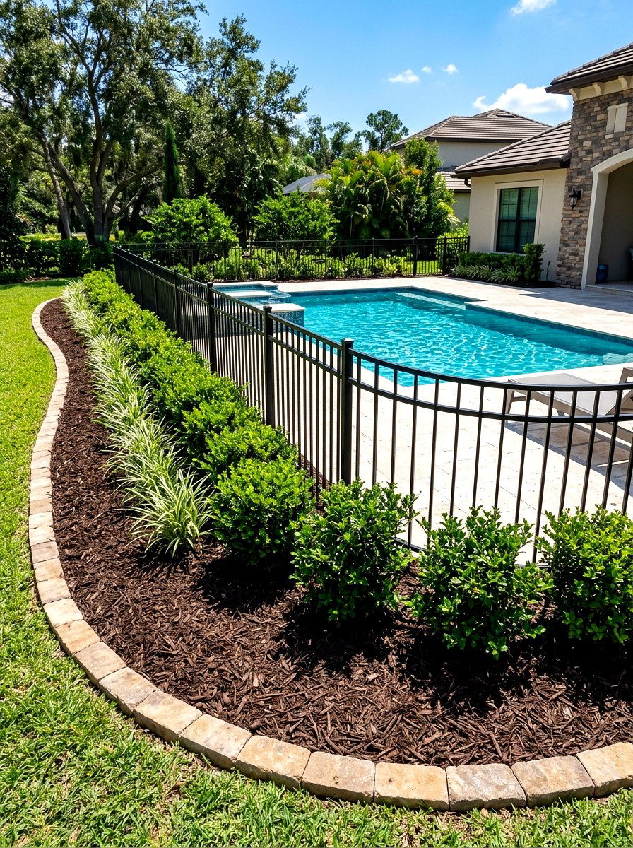 Decorative Mulch Border - 30 pool fence landscaping ideas