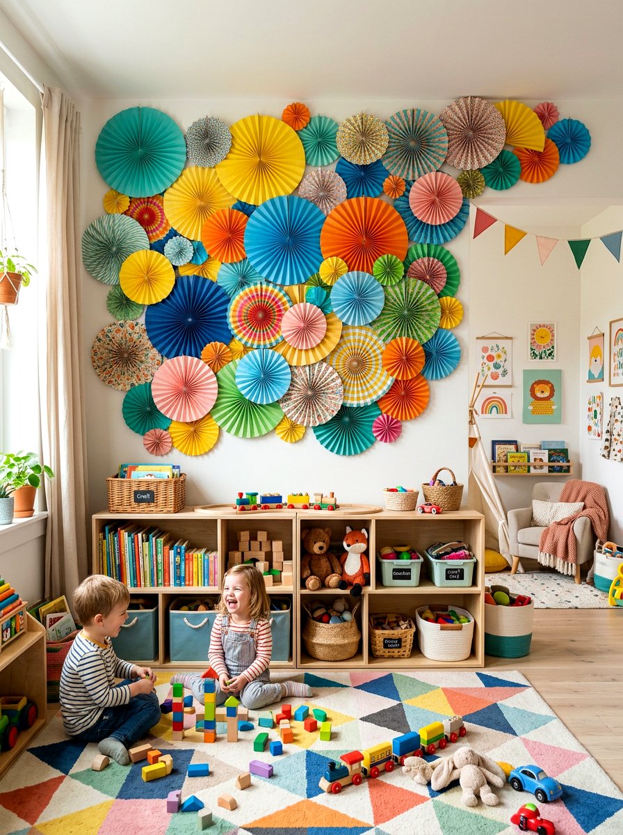 Decorative Paper Fan Wall - 30 renter friendly wall decor ideas
