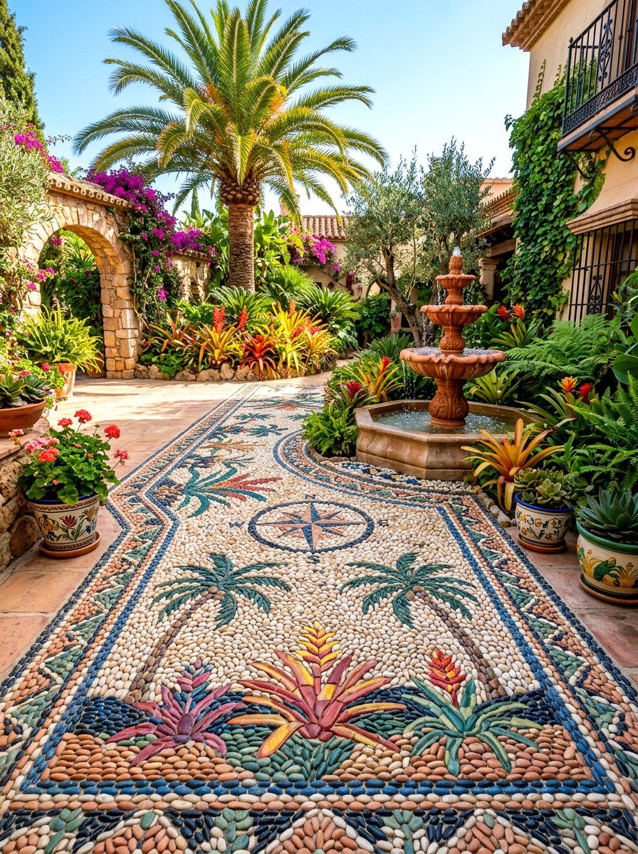 Decorative Pebble Mosaic - 30 stepping pad lawn ideas