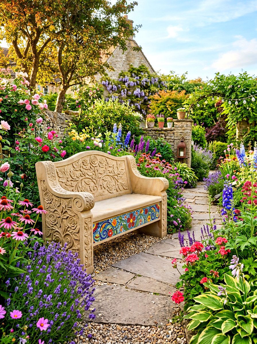Decorative Stone Garden Bench - 30 stone bench garden ideas