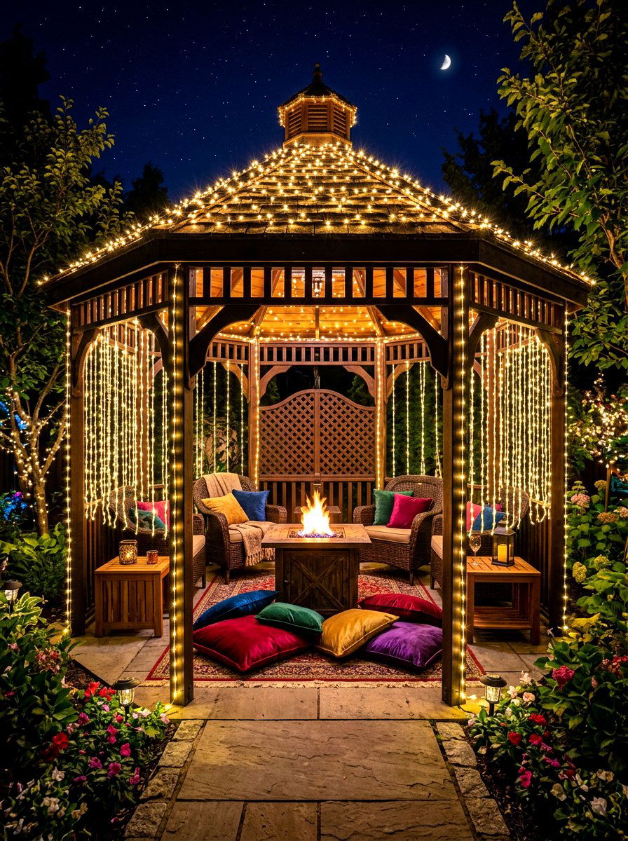 Decorative String Lights - 30 gazebo privacy ideas