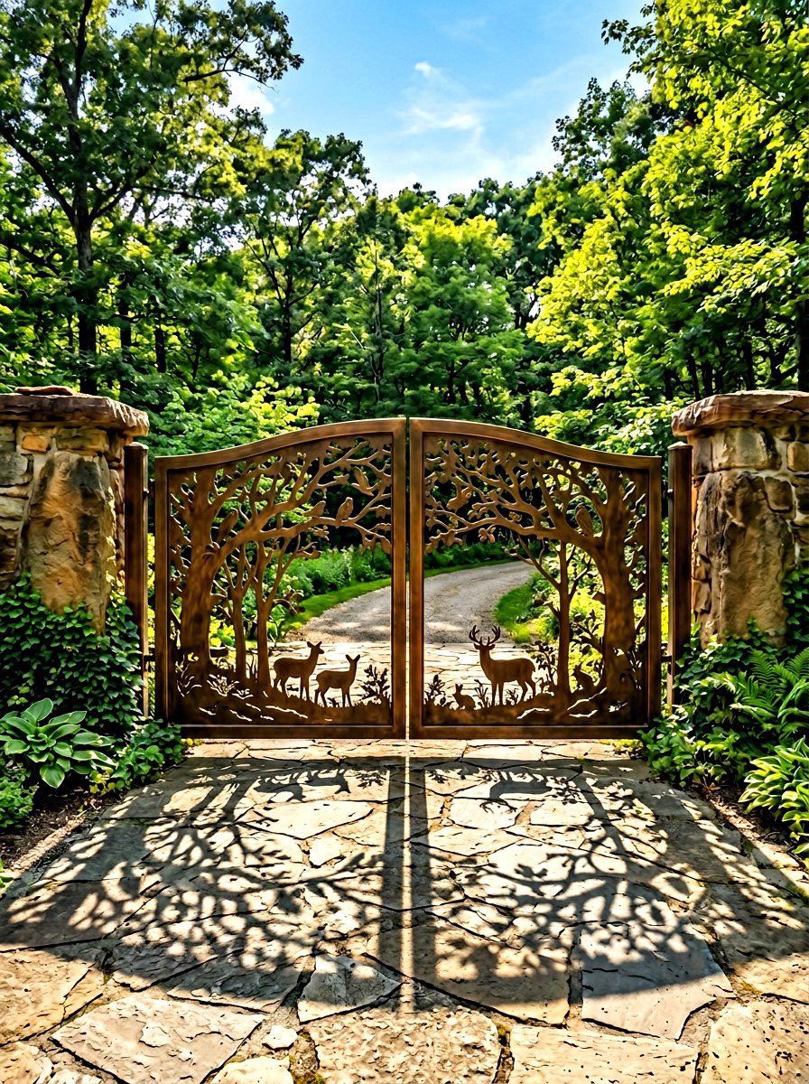 Decorative Tree Pattern Gate - 30 driveway gate ideas