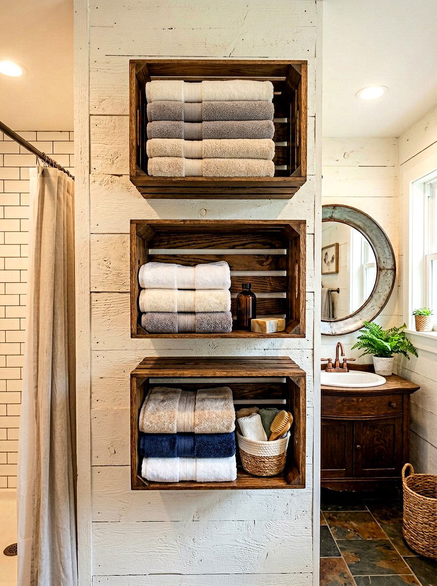 Decorative Wall Crate - 30 towel storage ideas