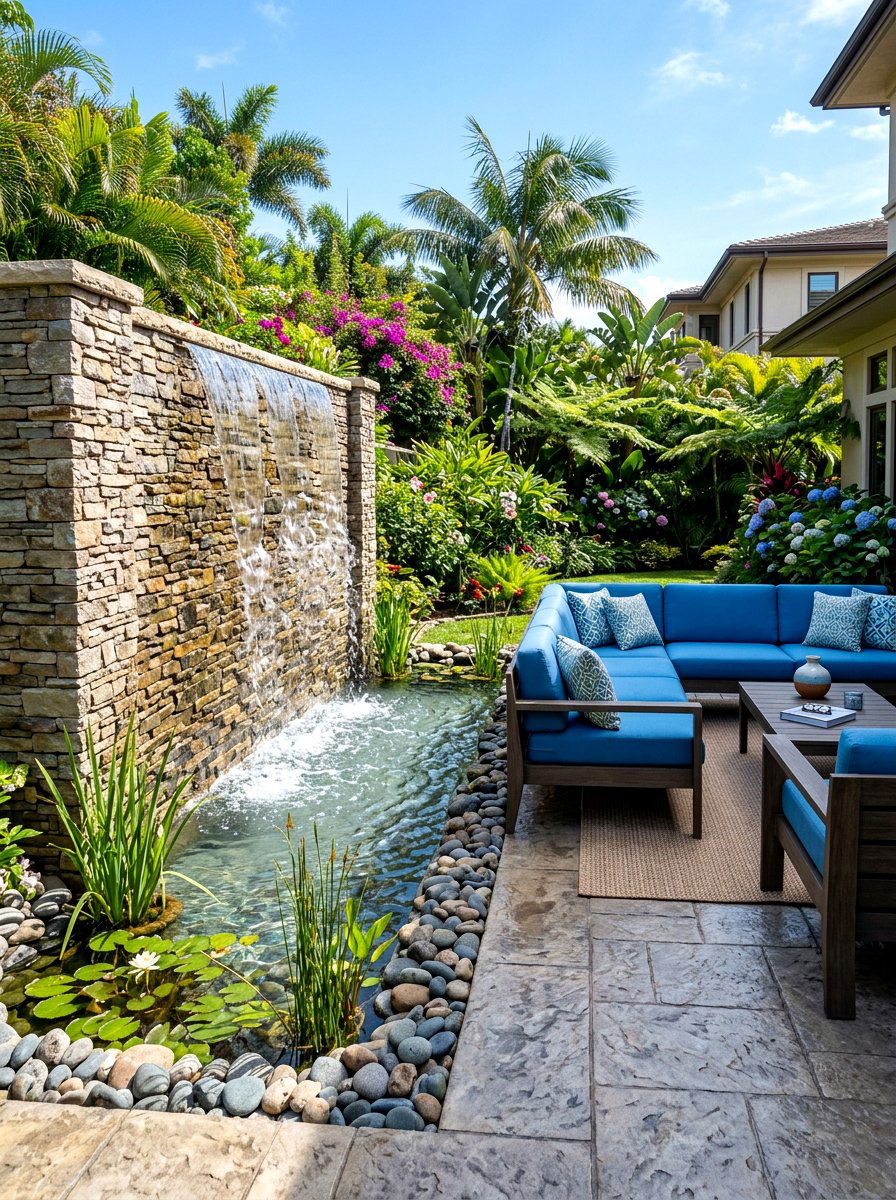 Decorative Water Feature Wall - 30 deck partition ideas