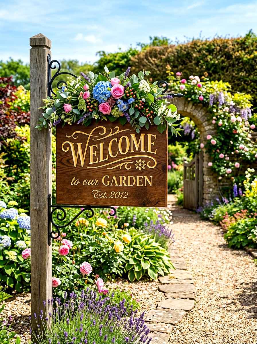 Decorative Wooden Welcome Sign - 30 backyard wedding decor ideas