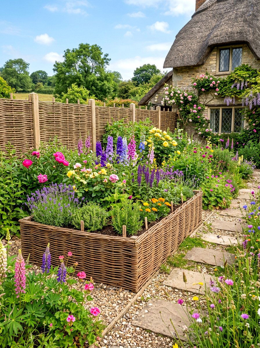 Decorative Woven Wicker Bed - 30 raised bed layout ideas
