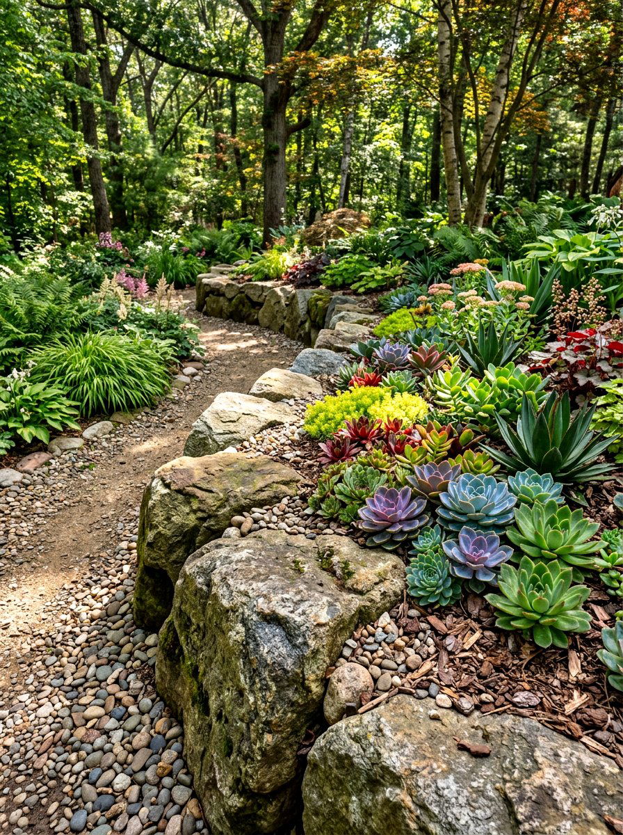 Decorative boulder landscape edge - 30 stone edging front yard ideas
