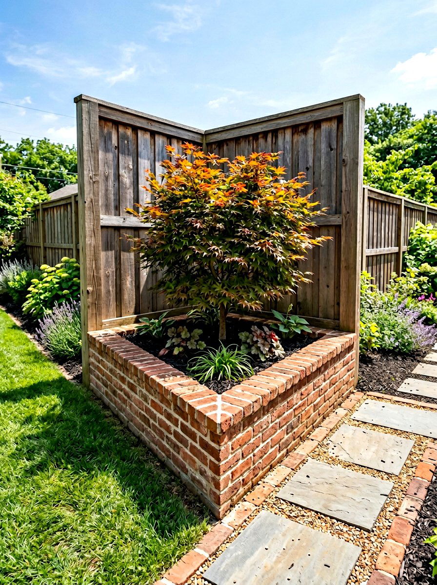 Decorative brick garden corner - 30 brick raised bed ideas