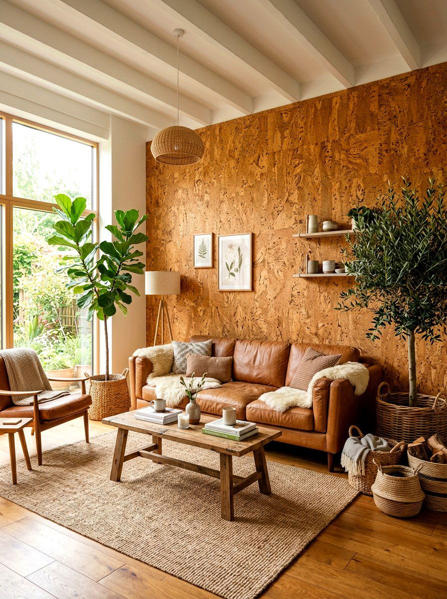 Decorative cork wall tiles - 30 acoustic living room ideas
