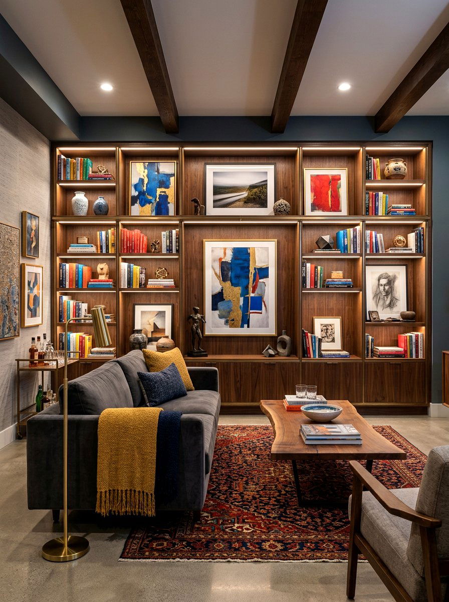 Decorative display shelving - 30 basement storage wall ideas