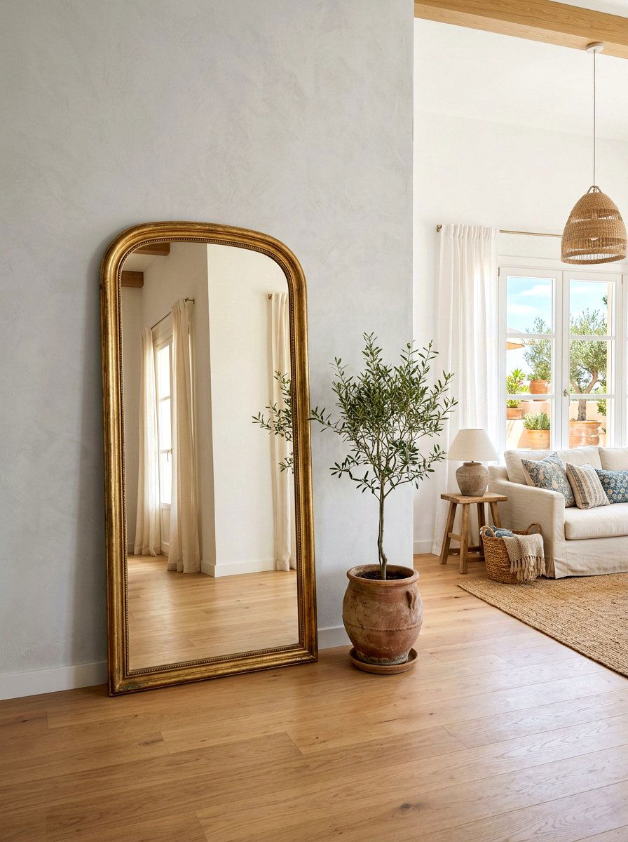 Decorative floor mirror - 30 rental entryway ideas