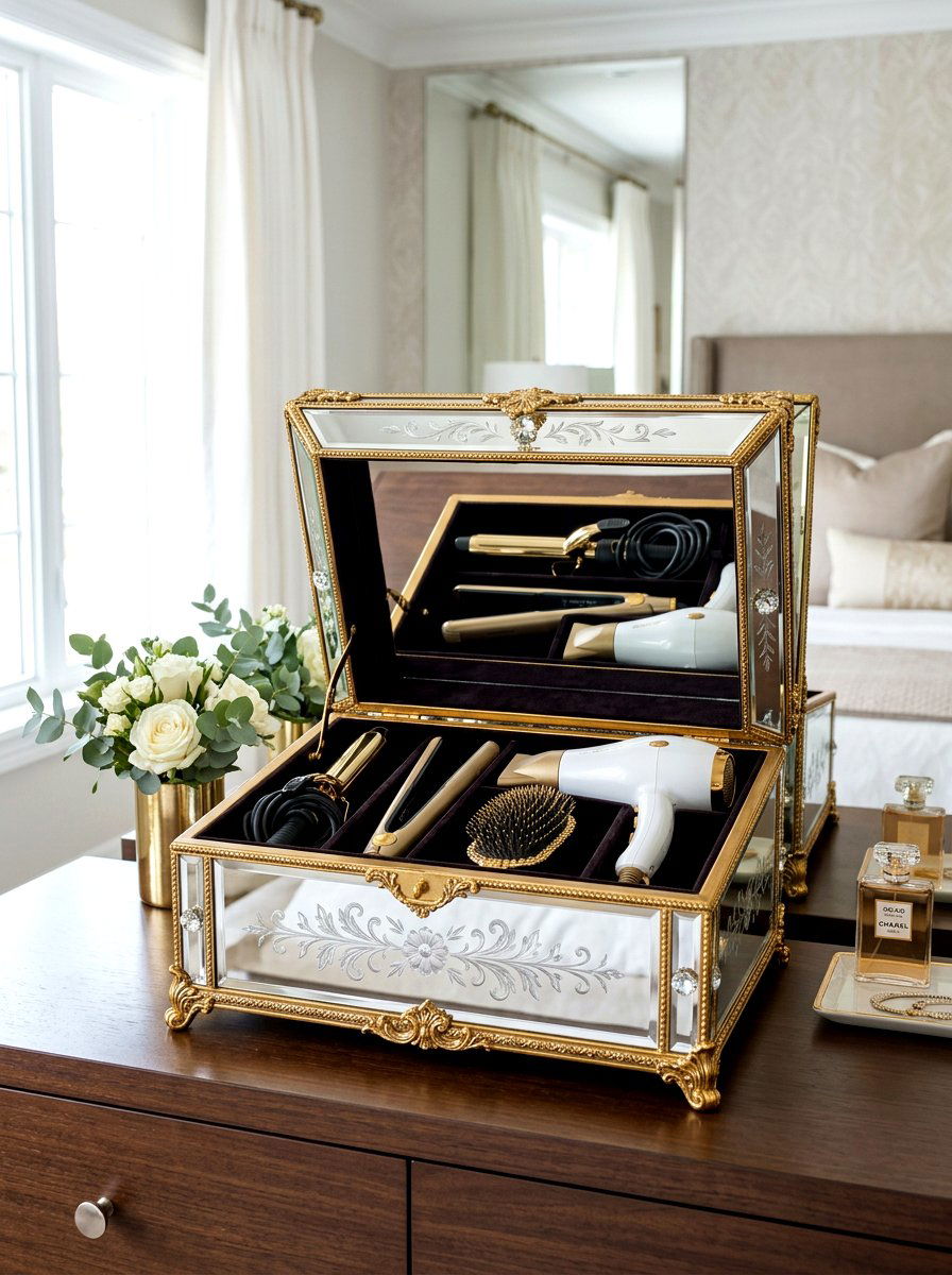 Decorative hair tool storage box - 30 hair tool storage ideas