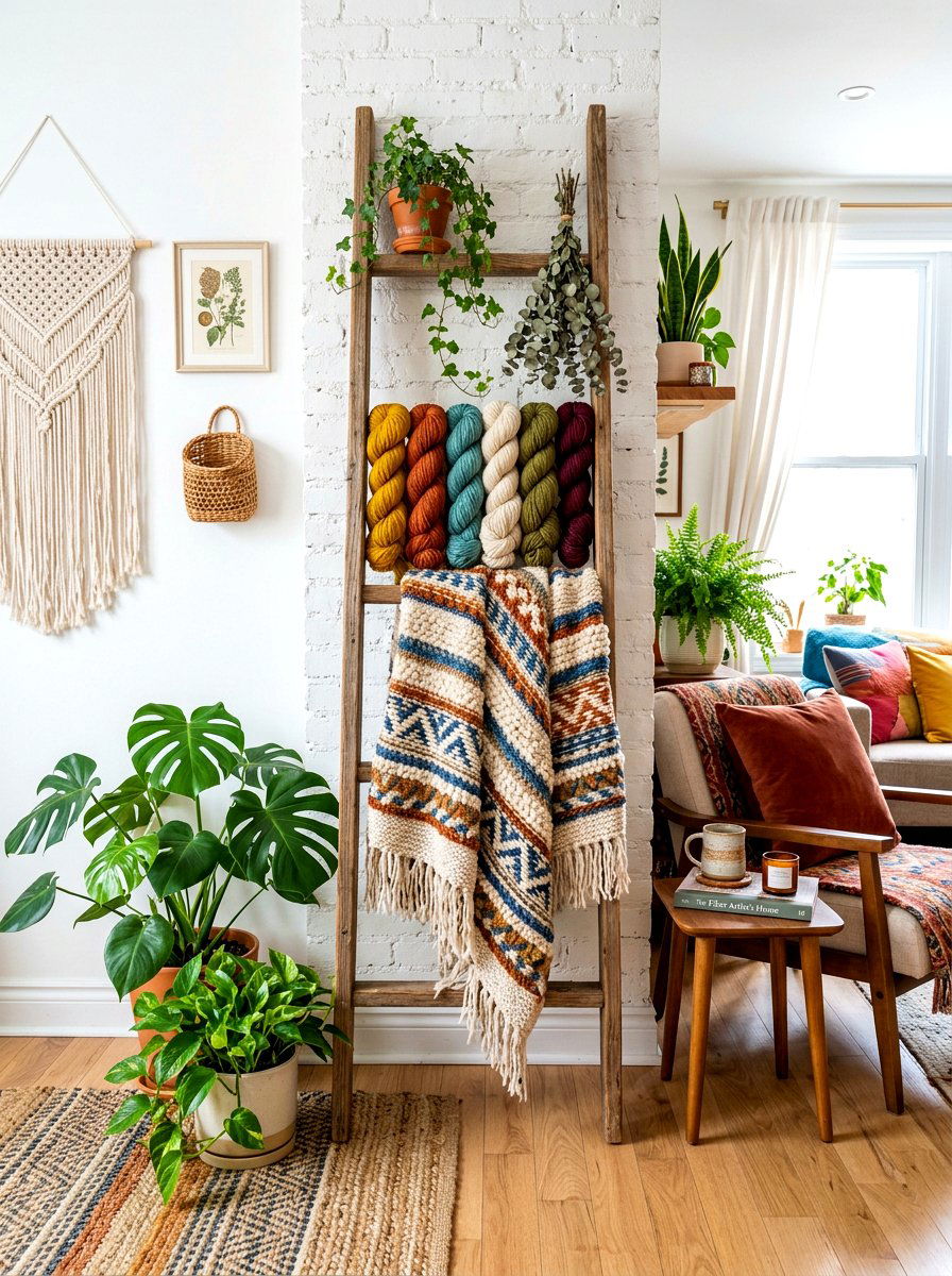Decorative ladder display - 30 yarn storage ideas