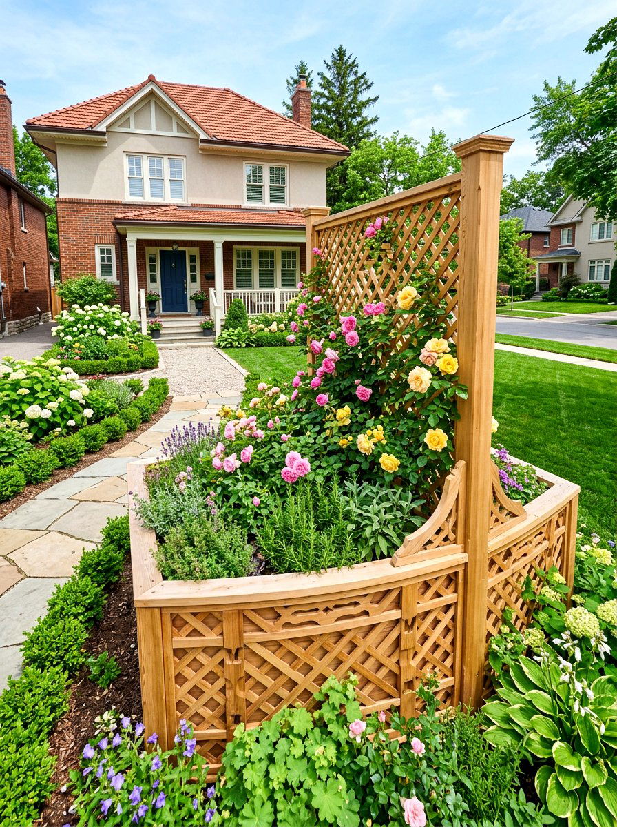Decorative lattice wood bed - 30 wood raised bed ideas