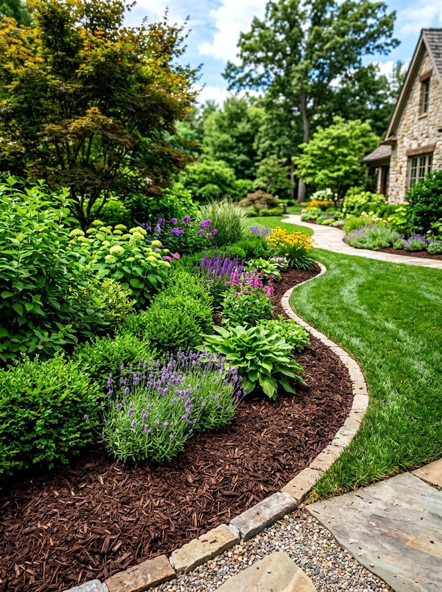 Decorative mulch layers - 30 curb appeal landscaping ideas