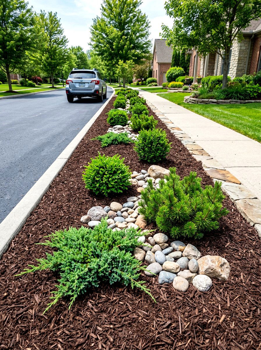 Decorative mulch parking strip - 30 curbside planting strip ideas