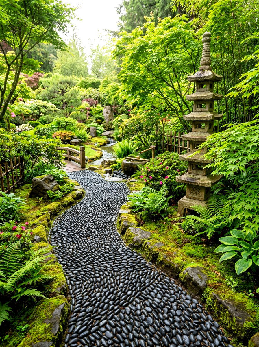 Decorative pebble path - 30 woodland path ideas
