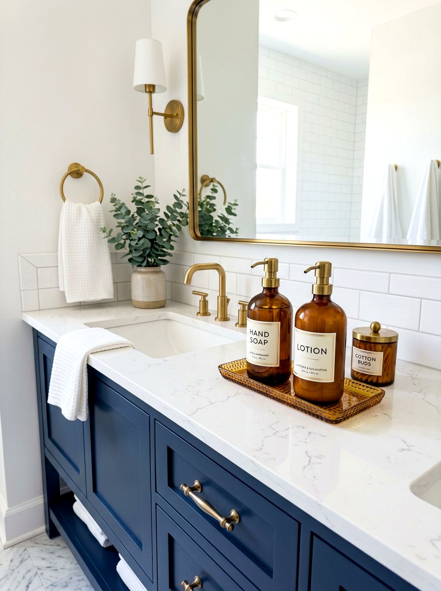 Decorative soap dispenser set - 30 renter friendly bathroom decor ideas